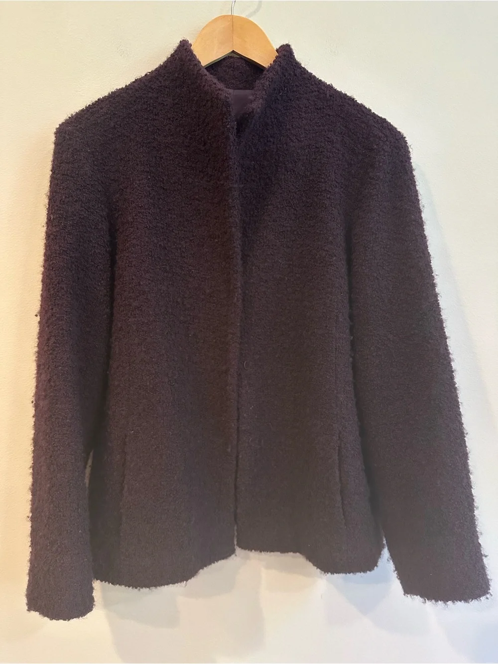 Eileen Fisher Wool Blend Bouclé Jacket in Burgundy Petite Large